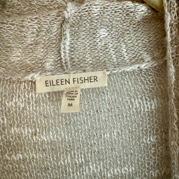 New Eileen Fisher Open Front Cardigan Tan Ivory Linen Casual Longline Sweater M - Picture 2 of 6